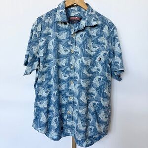 Vineyard Vines Men's Blue Marlin Print Short Sleeve Shirt Size L Linen Blend